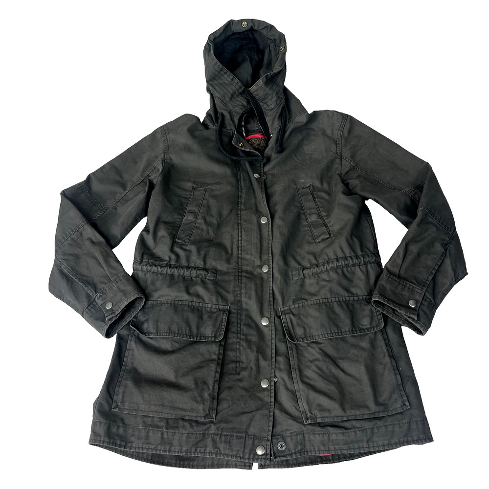 Gap Womens Jacket M Gray Hooded Full Zip Detachable Lining Winter Warmth Outwear